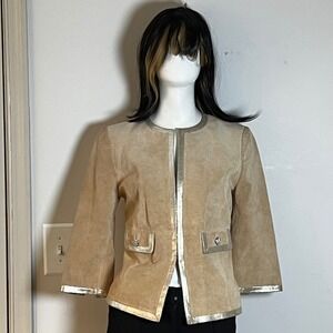 Classiques Entier Suede Leather Jacket Tan Metallic Snake Trim Cropped S